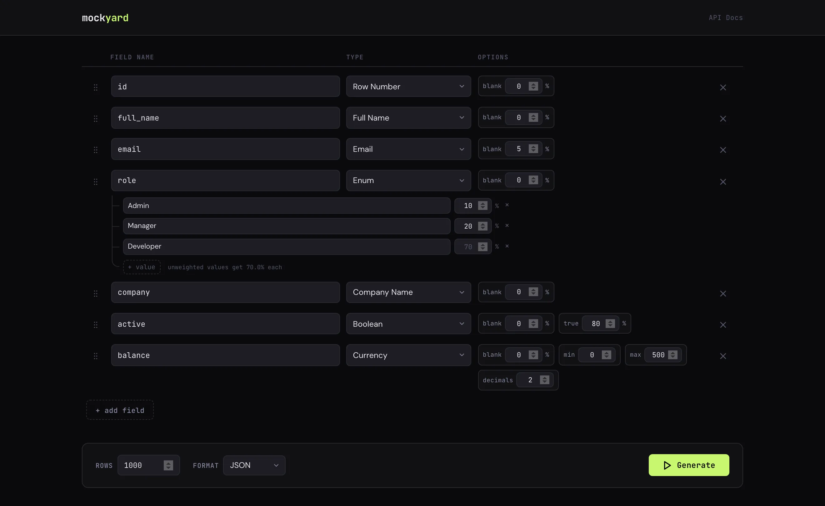 Mockyard's schema builder